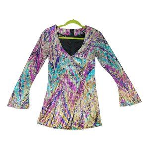 Vintage Charades Disco Shirt Groovy Psychedelic‎ Satin Shiny Metallic Size Small
